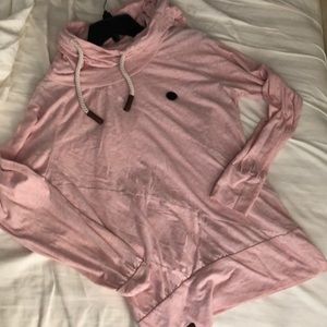 Pink Cowl Neck Hoodie Pullover